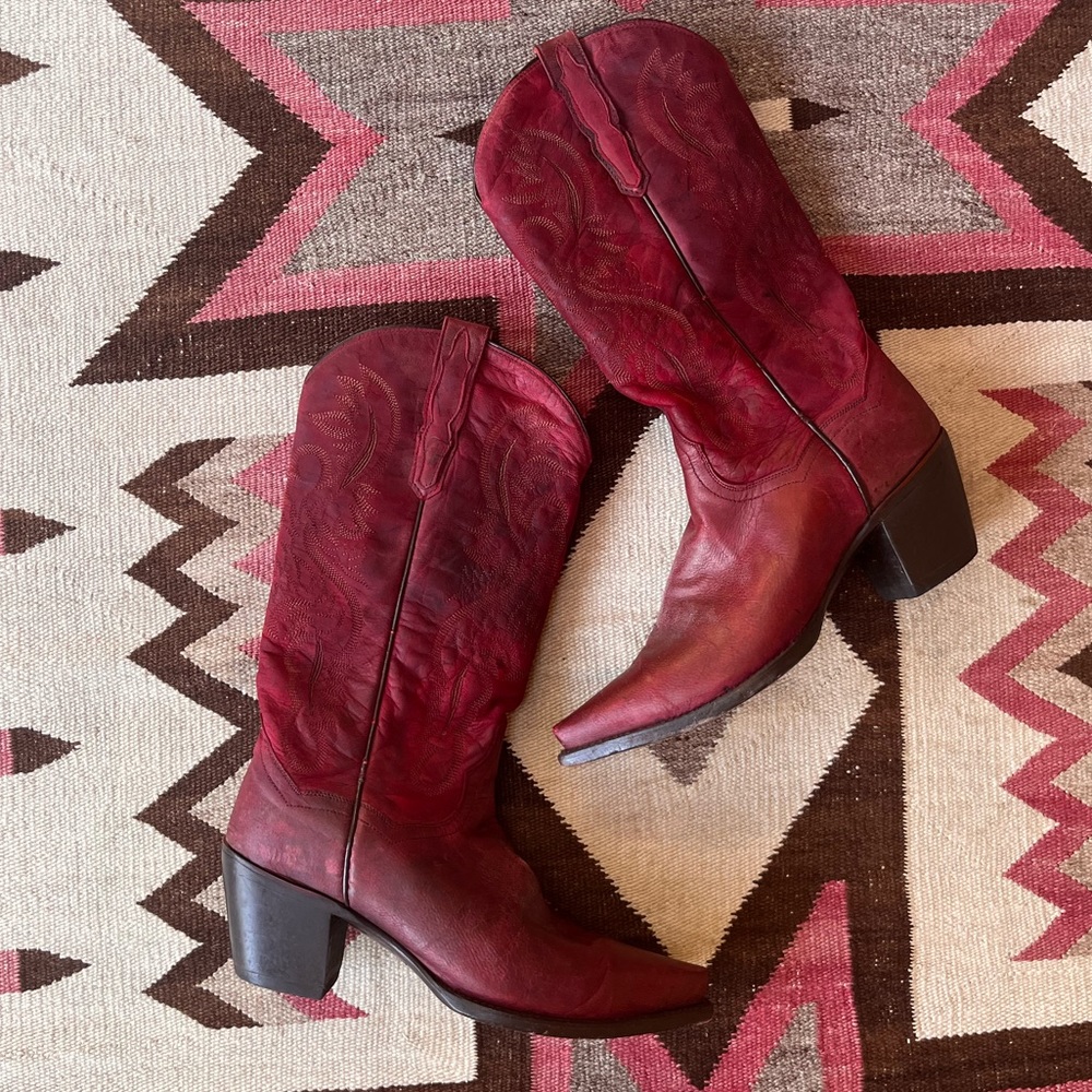 Red leather cowboy boots